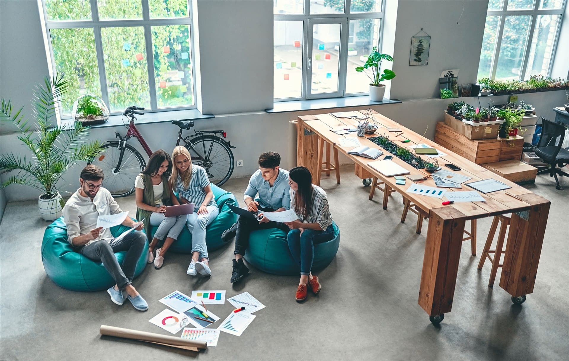A product team working together in an open studio