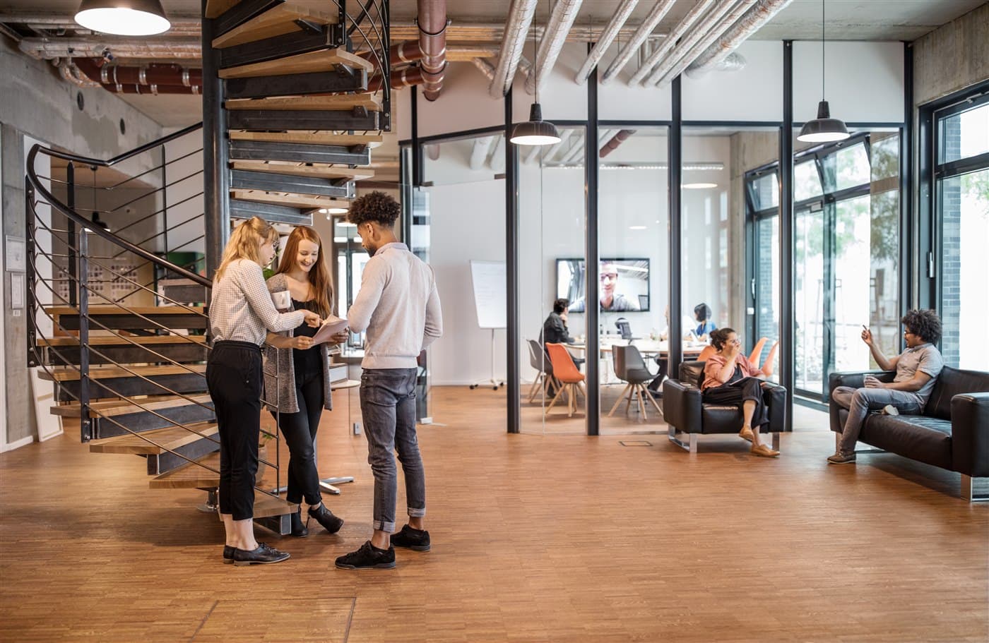 A team collaborating in a modern office